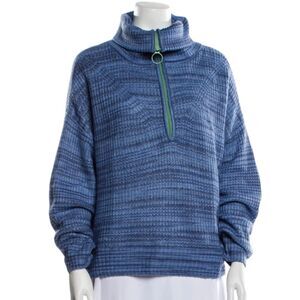 Aerie Blue Ribbed Cozy 1/4 Zip Cropped Pullover Blue Sweater Women’s Size Small